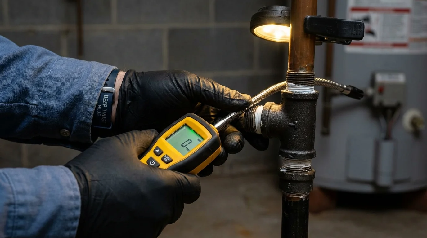 Gas leak detection with electronic sniffer by Johns Plumbing LLC in Penngrove