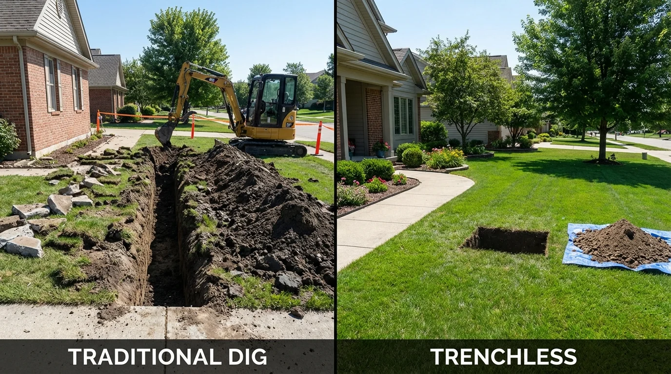Trenchless sewer repair with minimal yard damage versus traditional excavation in Penngrove, CA